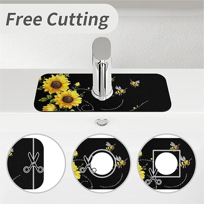 Kitchen Sink Splash Guard，sunflowers-and bees- Faucet Mat Sink Gadgets-Super