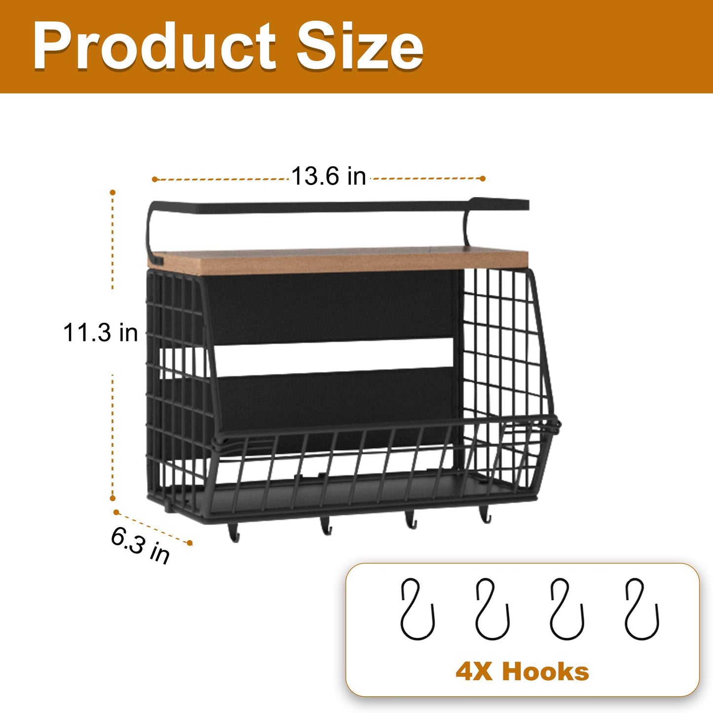 Clothink Magnetic Shelf for Fridge,Hanging Wall Basket for Potato Onion Fruit and Vegetable Storage Bins,Large Produce Container Magnetic Spice Rack for Refrigerator Kitchen Counter Pantry,Black