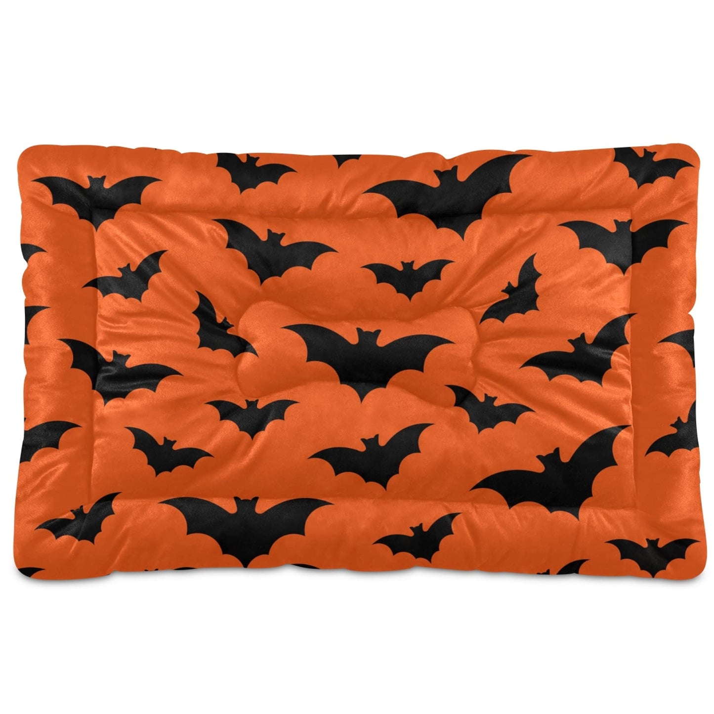 Mazeann Happy Halloween Dog Bed Mat for Large Dog Puppy Cat Kitten, Halloween Bats Pattern Ultra Soft Pet Bed Mattress for Crate with Anti-Slip Washable, Orange, 24 x 36 Inches