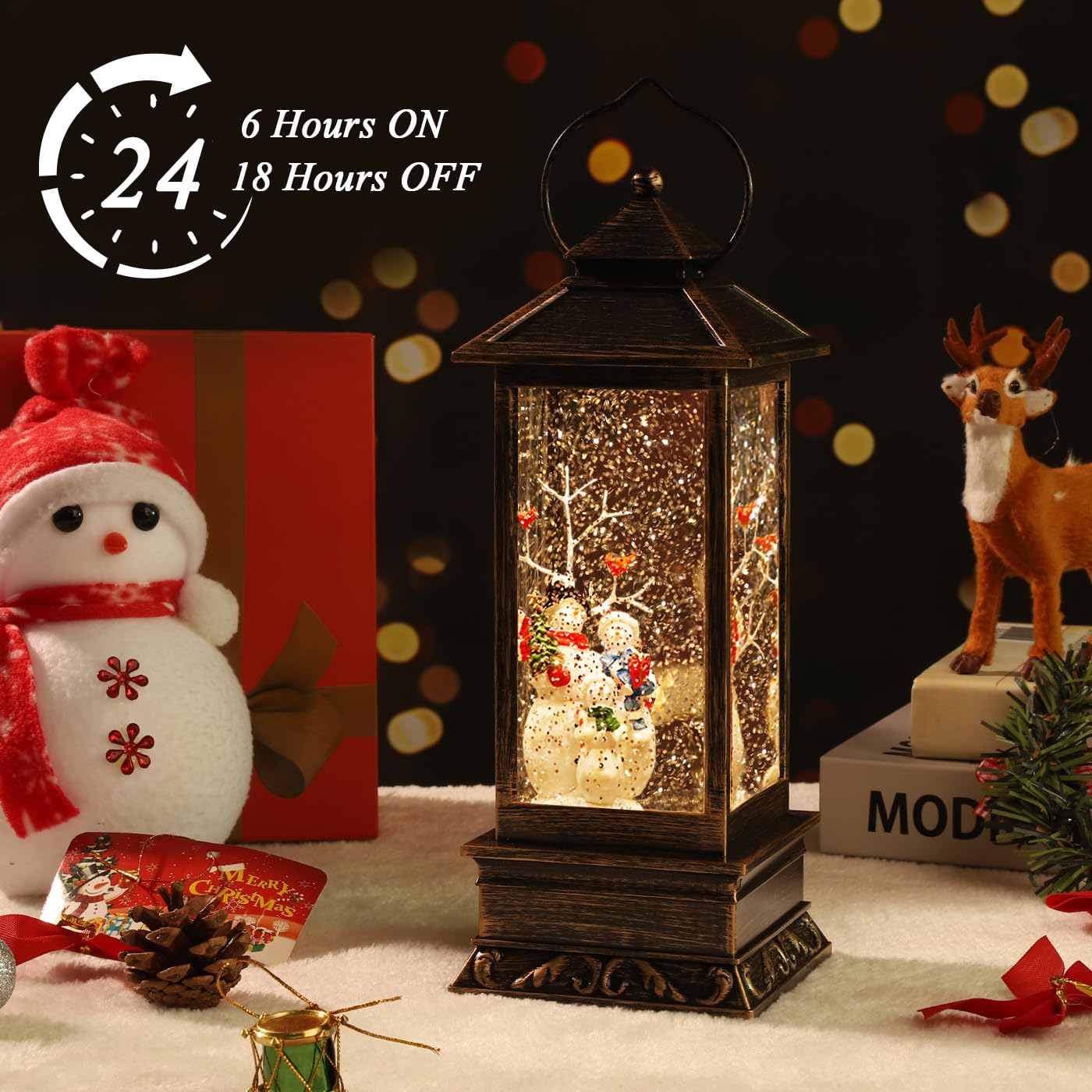 Christmas Lantern Musical Snow Globe, Lighted Christmas Snowman Water Snow Globe with Music Christmas Decoration and Gifts