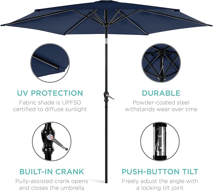 Best Choice Products 10ft Outdoor Table Compatible Steel Polyester Market Patio Umbrella w/Crank and Easy Push Button Tilt