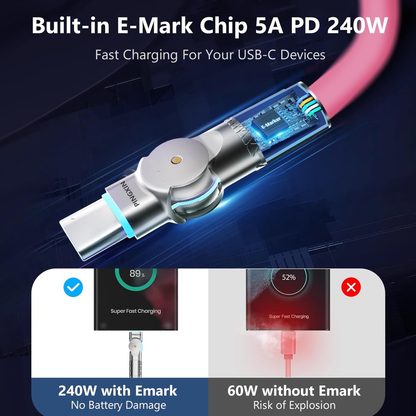 USB C to USB C Cable10ft, 240W 2-Pack USB 2.0, Type C Charger Cable Fast Charge for iPhone 16/16Pro/16Plus/16ProMax,MacBook Air,iPad Pro,Pixel,Samsung Galaxy S23/S24-Orange +White