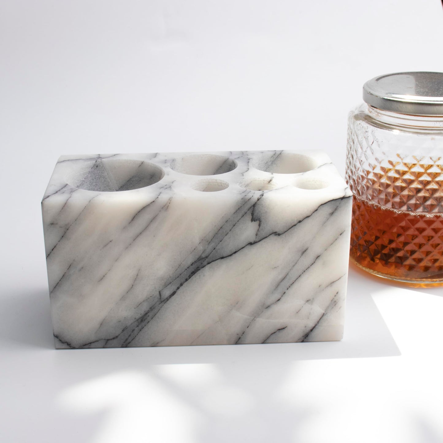 Natural Marble Stone 6-Hole Base Bathroom Holder Storage Rack for Electric Toothbrush/Toothbrush/Toothpaste