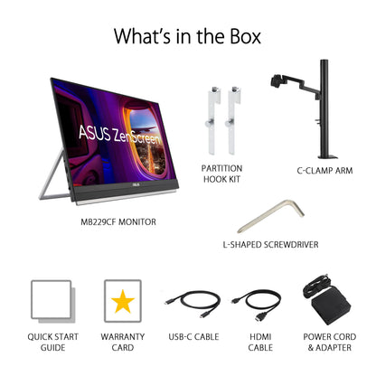 ASUS ZenScreen 16” Portable USB Monitor (MB169CK) - Full HD, IPS, Dual USB-C, Mini-HDMI, Eye Care, Flicker Free, Blue Light Filter, Anti-Glare Surface, 360° Kickstand, 3 yr Warranty