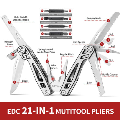 Multitool with Pocket Knife, Birthday Gifts for Men Women Mom Dad, WETOLS 21-in-1 Stainless Steel Pliers with Screwdrivers, Self-locking Multi tools with EDC Sheath, Ideal for Home, Camping, Survival