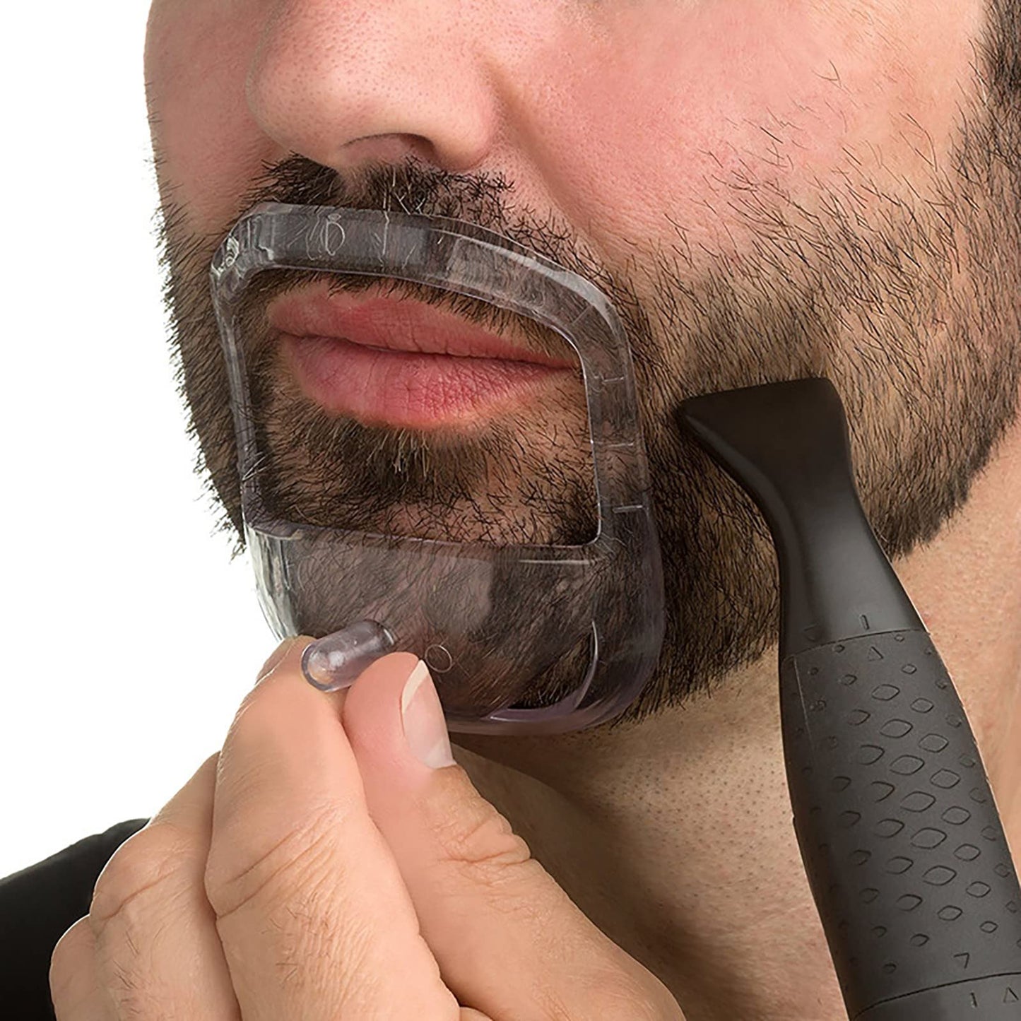 Men's Goatee Shaving Template & Beard Guide Shaper, 5 Size Facial Hair Styling Tool with Comb, Mustache Grooming Kit (White)