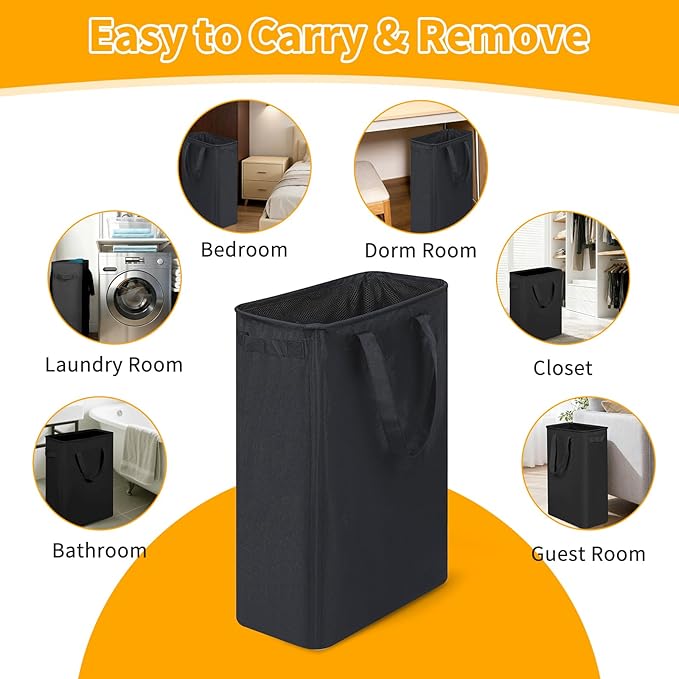 Slim Laundry Hamper, 48L Ultra Thin Collapsible Laundry Basket