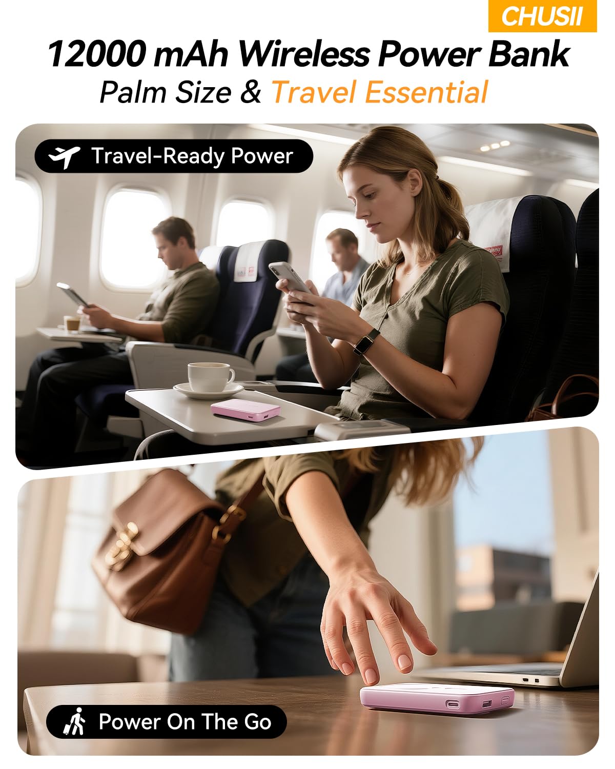 for Magsafe Portable Charger, 12000mAh Wireless Magnetic Power Bank with Stand and PD 20W Fast Charging, for Magsafe Battery Pack Compatible with iPhone 17/16/15/14/13 Series,Travel Camping Essential