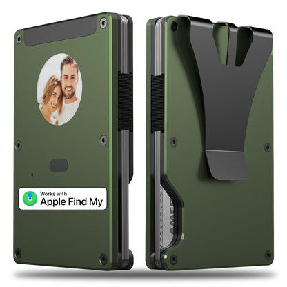 Personalized E-Ink Air Tag Wallet - Trackable Wallet with Custom Electronic photo/Text/Contact information, Slim RFID Credit Card Holder build-in Find My Tracker, Gift for Men/Women