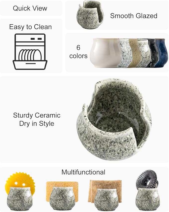 Ceramic Sponge Holder, Kitchen Sponge Holder Sink Caddy Organizer Dish Rack