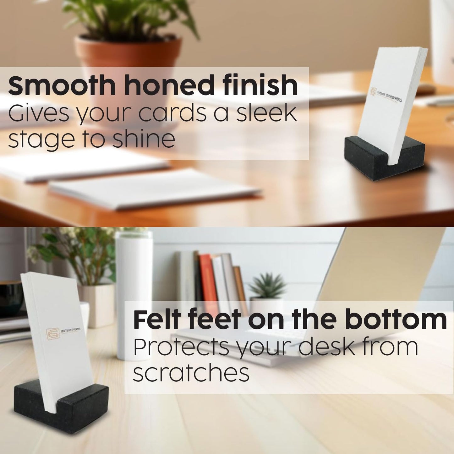 Vertical Business Card Holder for Desk - Black Granite Visiting Card Holder - Holds up to 20 Cards - Desktop Business Card Stand for Home & Office - Elegant & Luxurious Office Desk Accessories
