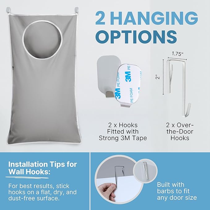 Hanging Laundry Hamper Bag XL, Space Saving over the Door Storage Bags