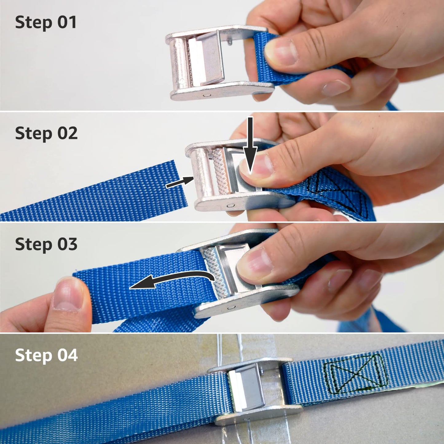 Amazon Basics Tie-Down Straps, 2.5 m Long, 25mm Wide, 150kg Load Capacity - Blue (4-Pack)