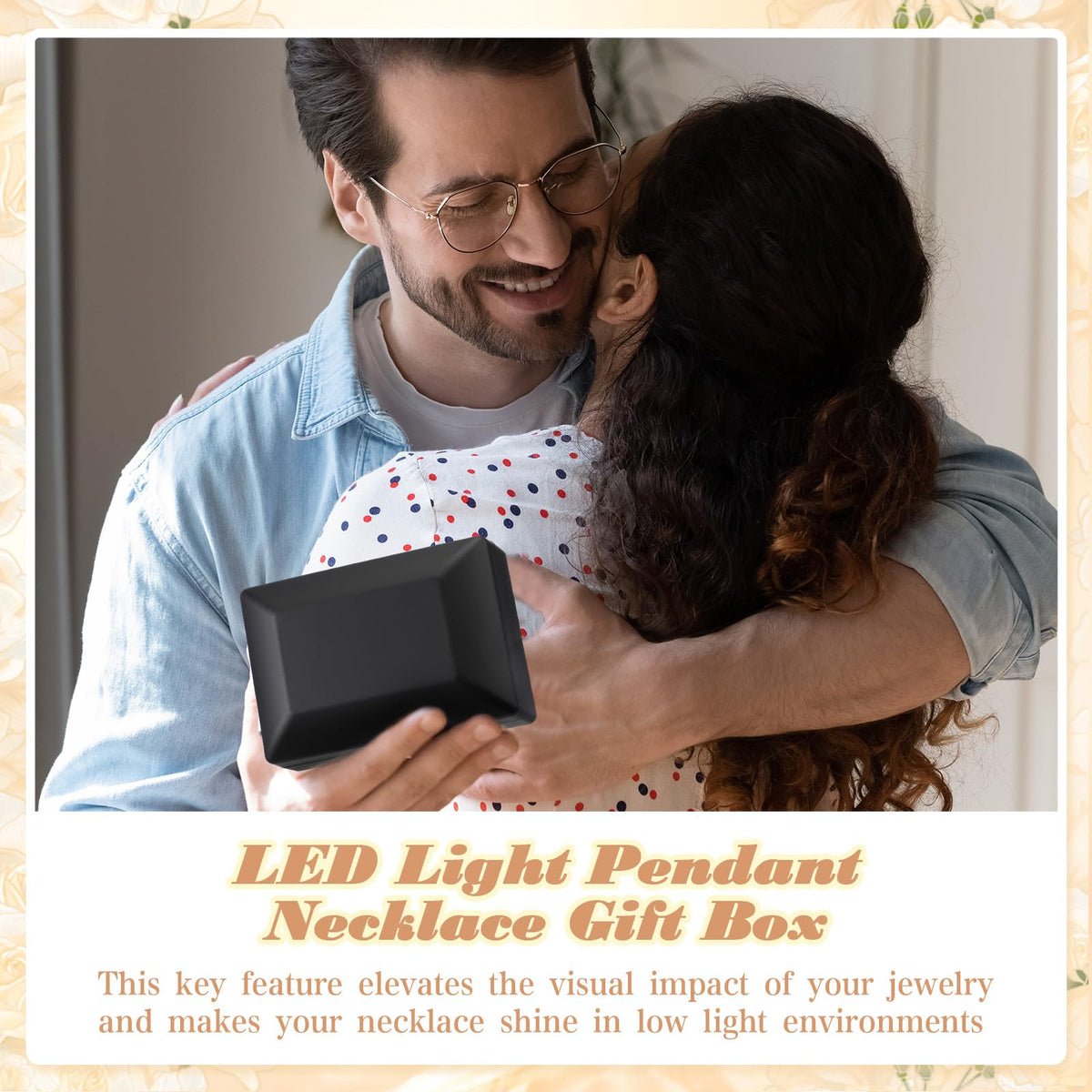 Landical 10 Pcs Pendant Necklace Box with LED Light Velvet Necklace Case for Pendant Bracelet Ring Earring, Jewelry Storage(Black)