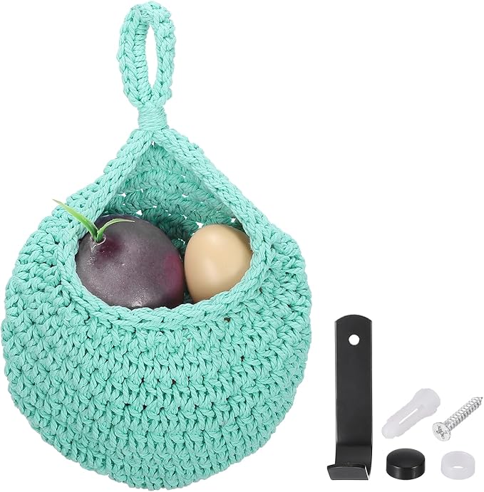 uxcell Hanging Fruit Baskets for Kitchen, Hand-Woven Wall Hanging Storage Jute
