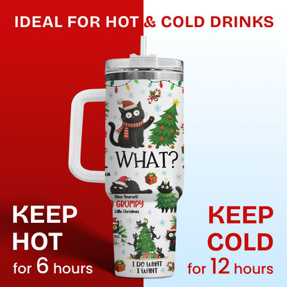 34HD 40oz Funny Christmas Cat Tumbler with Handle – Black Cat Gift, Holiday Travel Mug with Lid & Straw