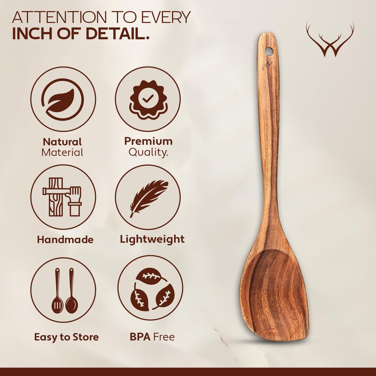 CORNER Teak Wooden Spoon for Cooking With Teak Spoon Rest - Made of Premium Natural Teak Wood