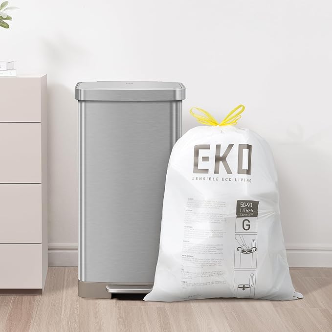 EKO 21 Gallon / 50-90 Liter, Extra-Strong Unscented Garbage Bags, Easy-Dispense
