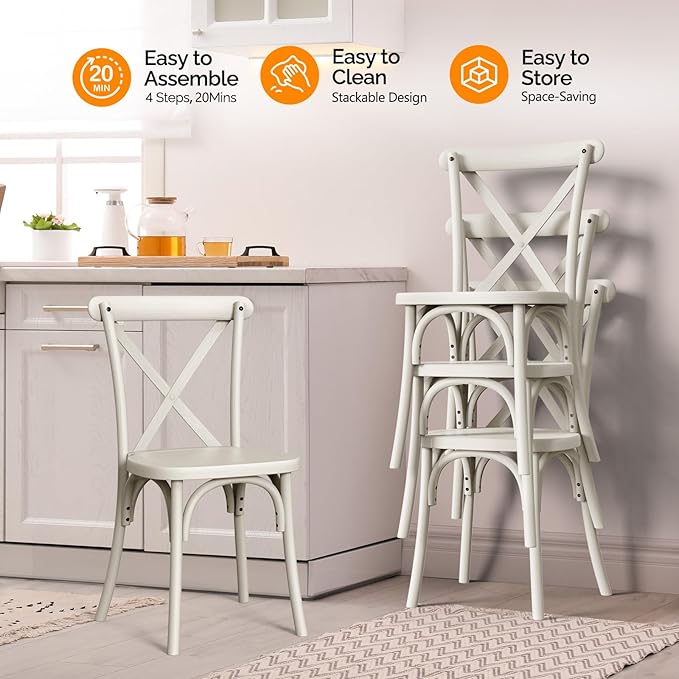 VINGLI Plastic Outdoor Dining Chairs Set of 6, Stackable Patio Cream White Dining Chairs with X Back, Waterproof Kitchen & Dining Room Chairs for Indoor-Outdoor, Capacity 400 lbs