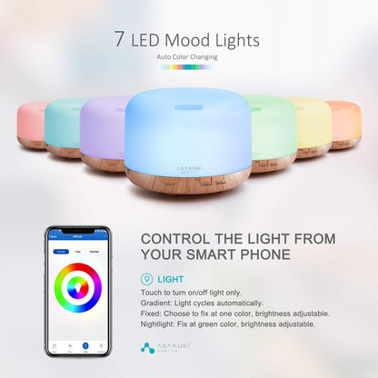 ASAKUKI Smart Wi-Fi Essential Oil Diffuser, App and Voice Control Compatible with Alexa, 500ml Aromatherapy Humidifier for Relaxing Atmosphere in Home Office Bedroom, Gift for Mom (Light Brown)