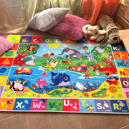 QUOKKA Baby Play Mat For Floor - 112x150 cm ABC Rug For Kids - Extra Thick (0.8cm) - Non-Slip Padded Nursery Mat for Crawling & Fun - Toddlers & Infants Foldable Gift Rug