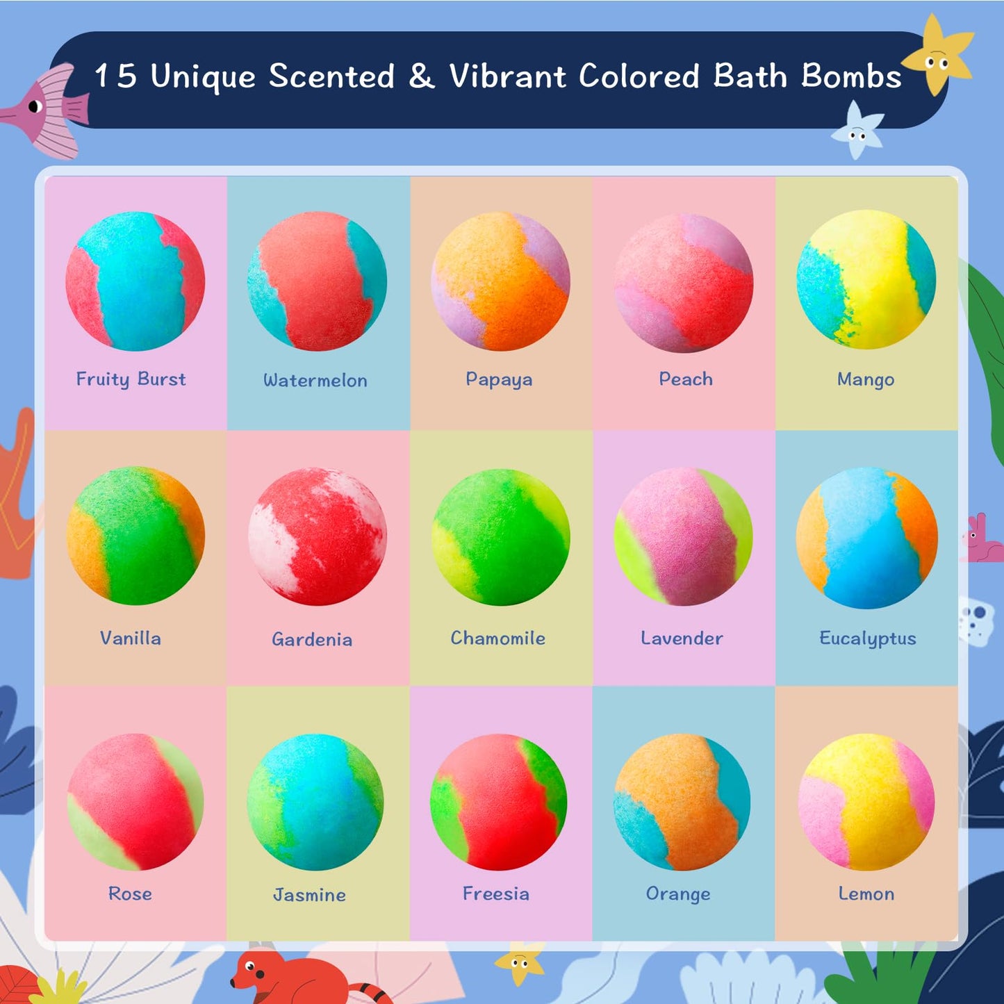 Jungle Adventure Bath Bombs for Kids – 15 Scented Fizzy Bath Bombs with Surprise Land Animal Toys Inside, Colorful Bath Time Fun Gift Set, Gentle & Child-Safe, Perfect for Summer Fun & Birthday Gifts