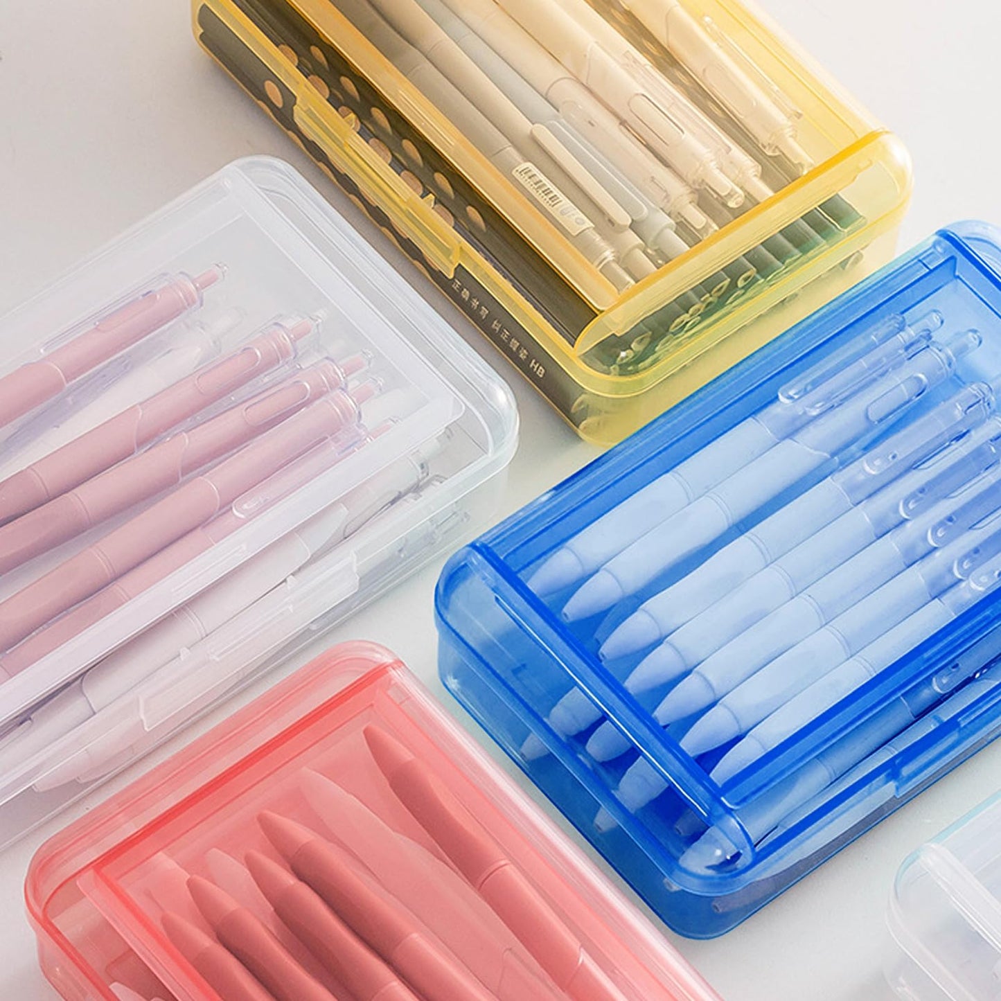 Nuozme Double Layer Large Capacity Pencil Box,Plastic Translucent Pencil Box, Hard Pencil Cases with Snap-Tight Lid for Pens, Pencils, School Supplies,Office Supplies,Medium-sized,1 Pack