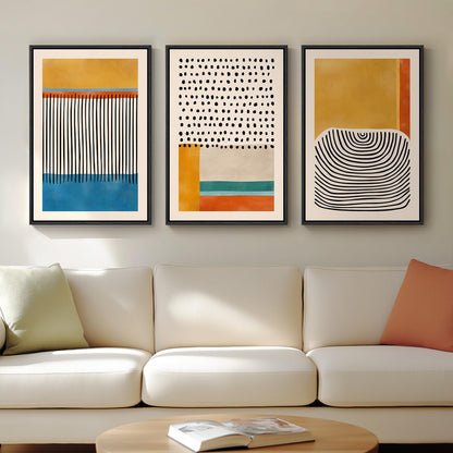 Framed Boho Sage Green Wall Art for Living Room, Large Mid Century Modern Tropical Leaf Canvas Artwork for Walls, 3 Piece Beige Orange Bohemian Wall Art Prints for Bedroom Kitchen Hallway, 16x24 Inch