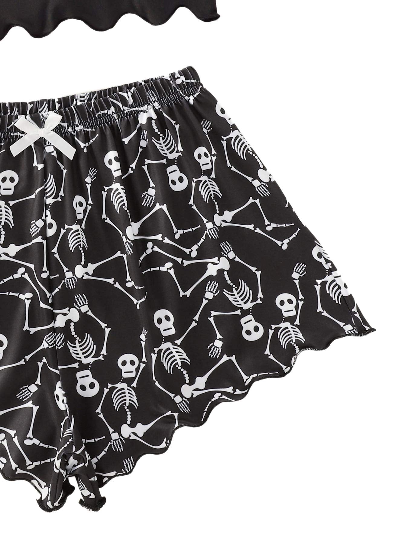 SweatyRocks Women's Summer Cute Printed Cami Top and Shorts Pajamas Set Sleepwear Skull Black M