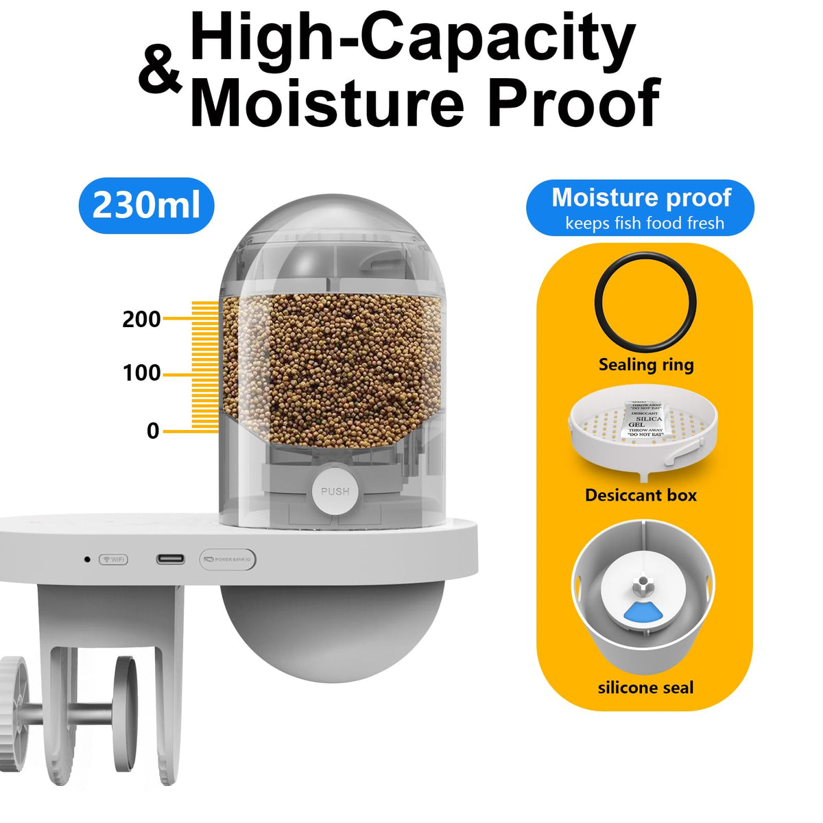 Wolmds WiFi Automatic Fish Feeder with 2.5K Camera, 2.4/5G Smart App Remote Contro & Vacation Feeding Timer, Precision Aquatic Pet Feeder, 230ML Moisture-Proof Fish Food Dispenser for 10+ Gallon Tank