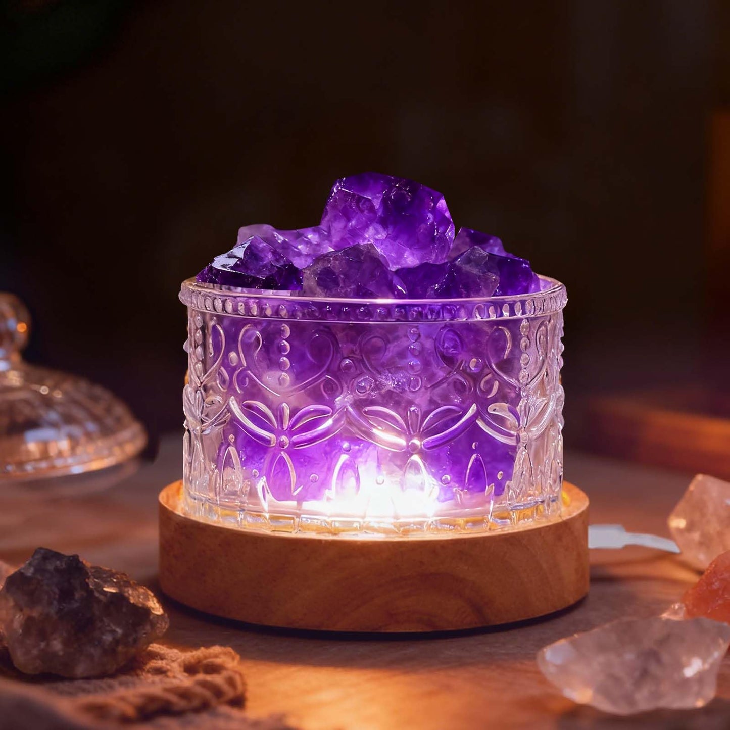 Runyangshi Amethyst Crystal Lamp Night Light - Natural Dream Amethyst Crystal Stone, 3 Lighting Modes with 10 Brightness Levels, Kid & Pet Friendly Design, USB Powered, Ideal for Home and Decor & Gift