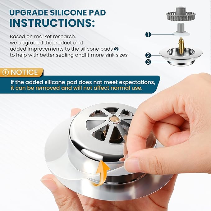 3-in-1 Kitchen Sink Strainer & Stopper, Stainless Steel Finish Pop Up Drain
