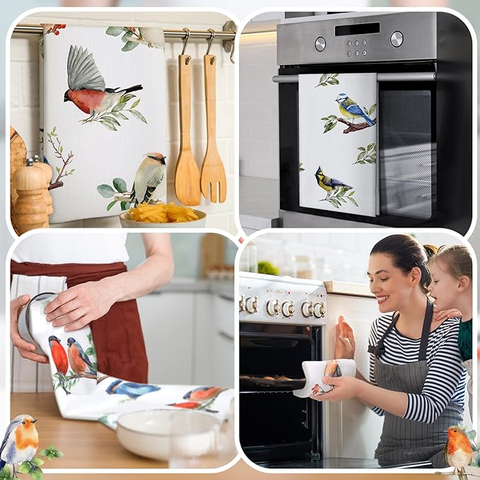Set of 6 Birds Kitchen Towels Hummingbird Tea Towels Absorbent Dish Towels