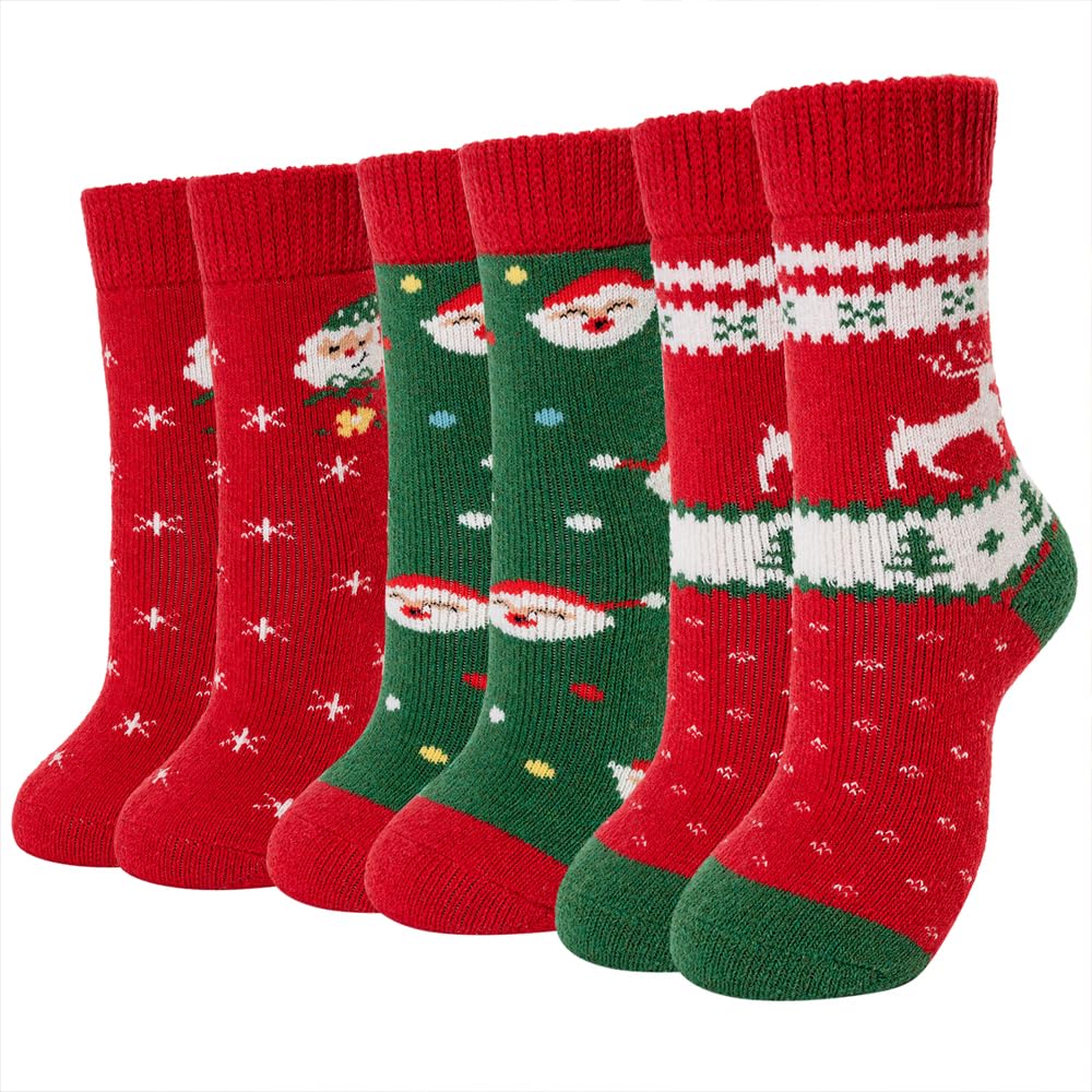 Time May Tell Womens Merino Wool Thermal Socks Warm Cushioned Boot Socks for Winter, Hiking & Outdoor Activities 3 Pack (Christmas(3 Pairs),US Size 5-9)