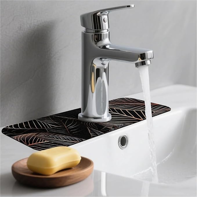 Kitchen Sink Splash Guard，Black cat hiding in jungle Faucet Mat Sink