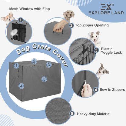 Explore Land Dog Crate Cover - Durable Polyester 30 Inch - Universal Fit for Metal Dog Crate (Grey)