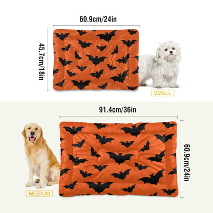 Mazeann Happy Halloween Dog Bed Mat for Large Dog Puppy Cat Kitten, Halloween Bats Pattern Ultra Soft Pet Bed Mattress for Crate with Anti-Slip Washable, Orange, 24 x 36 Inches