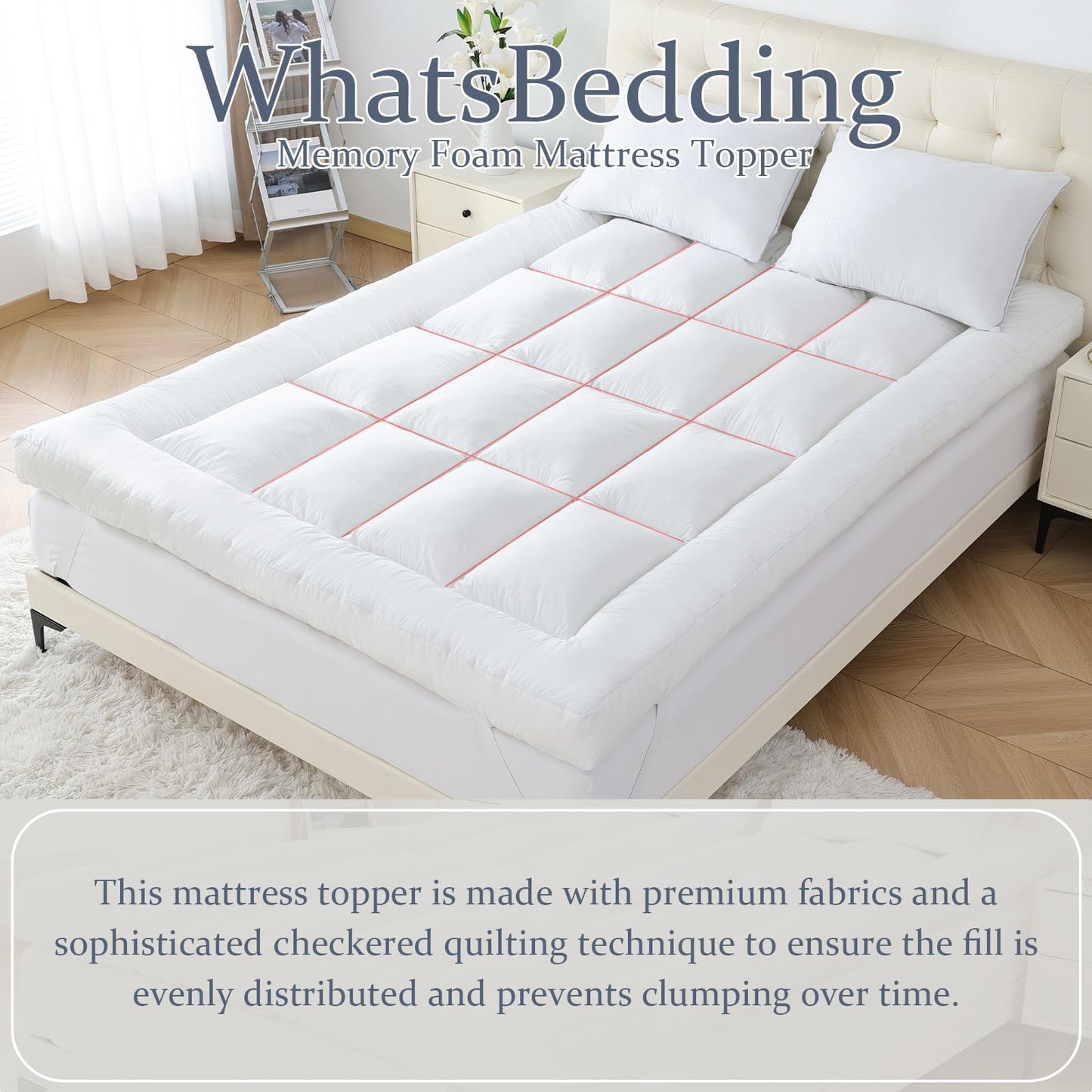 WhatsBedding 5 inch Memory Foam Mattress Topper Full Size for Back Pain, Soft Breathable Cover, Comfort Supportive Pillow Top Mattress Topper, 2000GSM Fluffy Shredded Memory Foam Filled