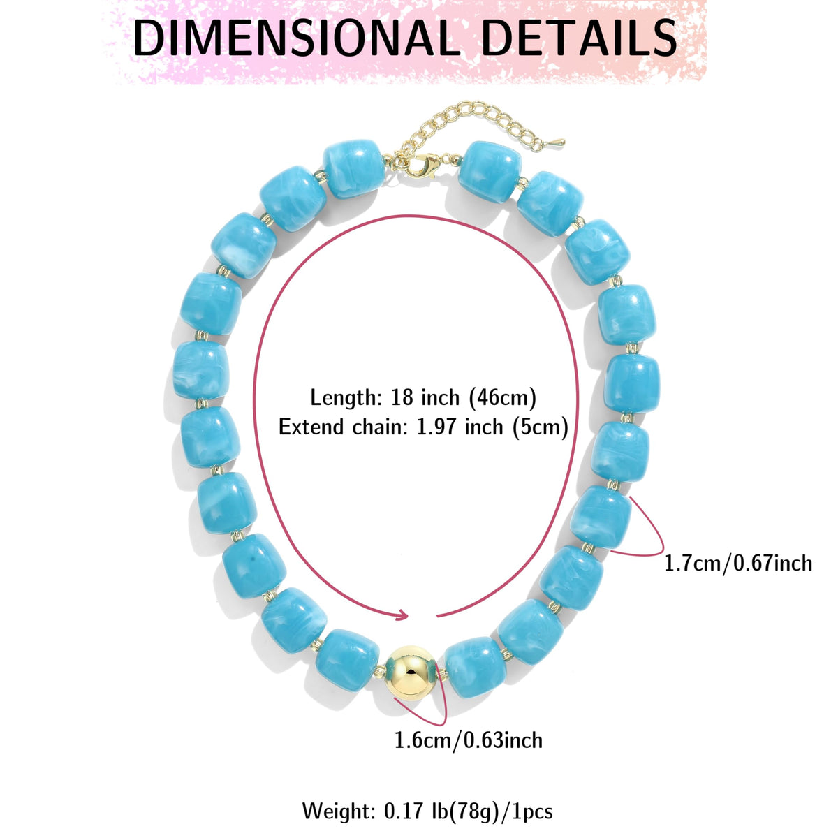BREPINE Light Blue Chunky Necklaces for Women Multicolored Large Square Resin Beads Necklace Trendy Bold Statement Beaded Summer Candy jelly Vacation Choker