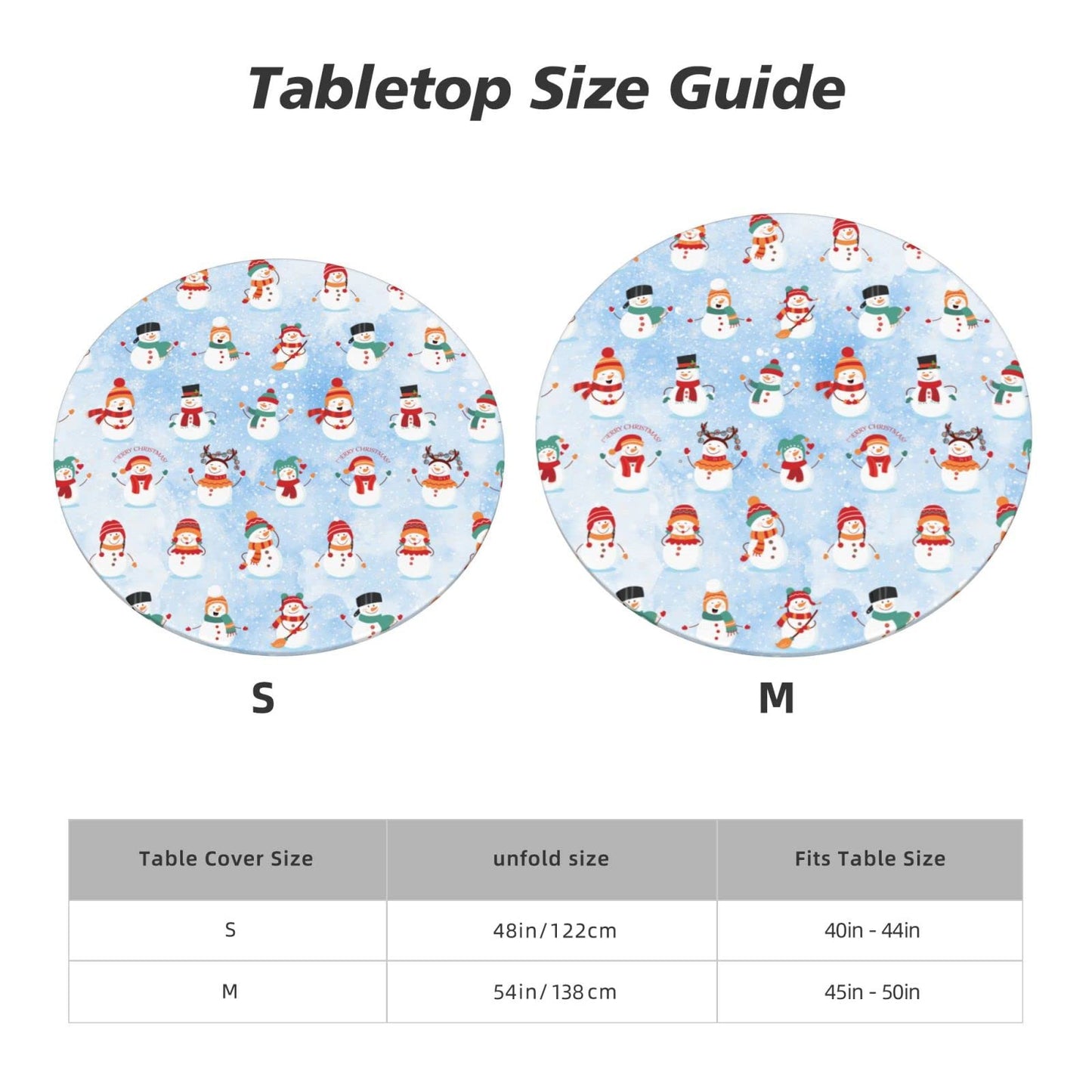 KUOAICY Christmas Snowman Winter Snow Blue Round Fitted Tablecloth with Elastic Edged Decorative Kitchen Dining Table Cloth Cover Fits 45-50" Round Table