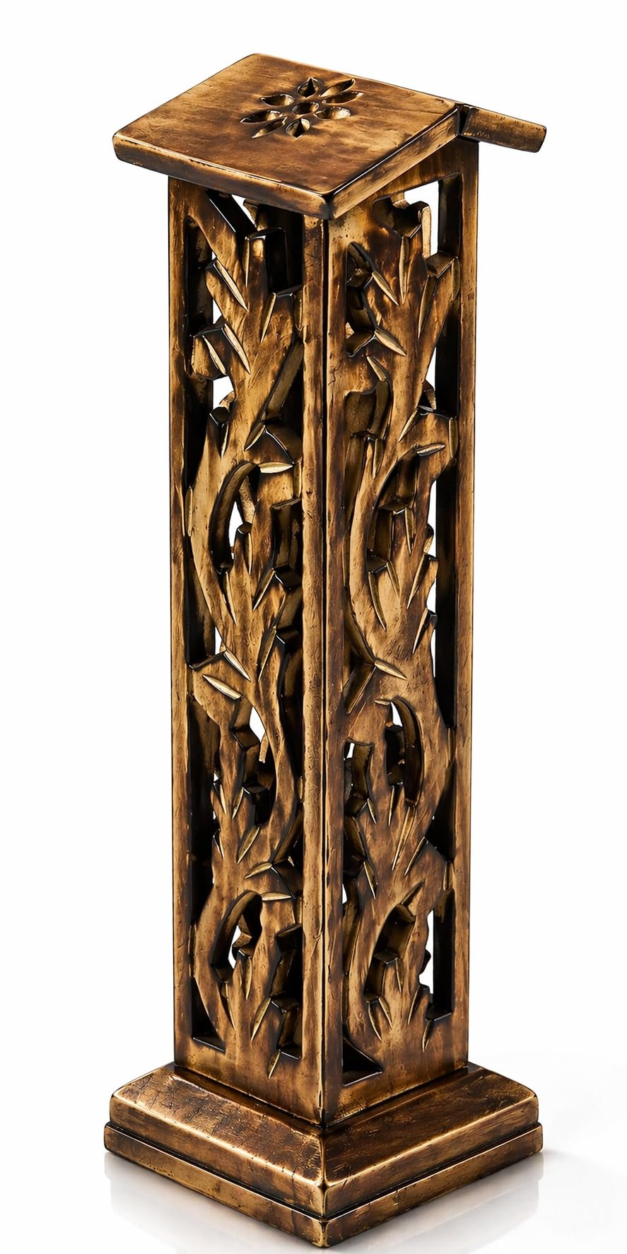 Wooden Incense Stick & Cone Burner Holder Tower Large Organic Eco Friendly Ash Catcher Agarbatti Holder Rustic Style Hand Carved for Meditation Yoga Aromatherapy Home Fragrance Products (Natural)