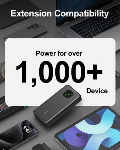 65W Power Bank, 25000mAh Travel Essential USB C Laptop Portable Charger, 100W Total Fast Charging Battery Pack for MacBook Dell XPS iPad Tablet Steam Deck iPhone 17-12 Series Samsung Switch and More
