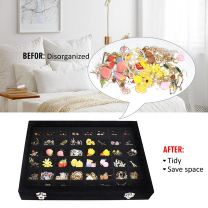 Vicoter Velvet Jewelry Tray 48 Compartments Jewelry Display Organizer with Transparent Cover Rings, Earrings, Necklaces, Pendants Storage Box for Girls, Wives, Mothers, Women