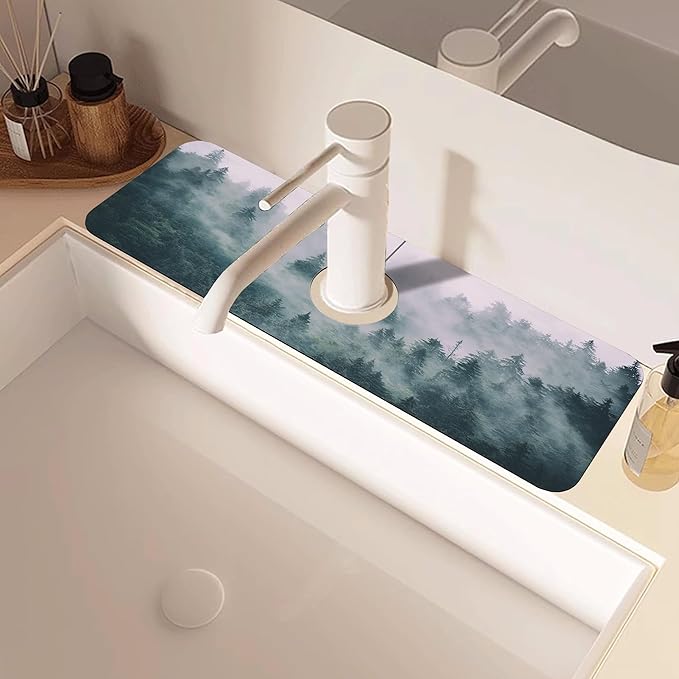Foggy Forest Dish Drying Mat for Kitchen Sink Splash Guard Behind Faucet Sink