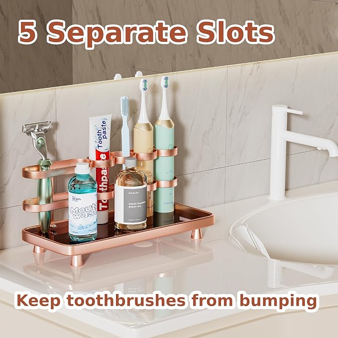 Electric Toothbrush Holder for Bathroom Countertop 5 Metal Slots Toothpaste