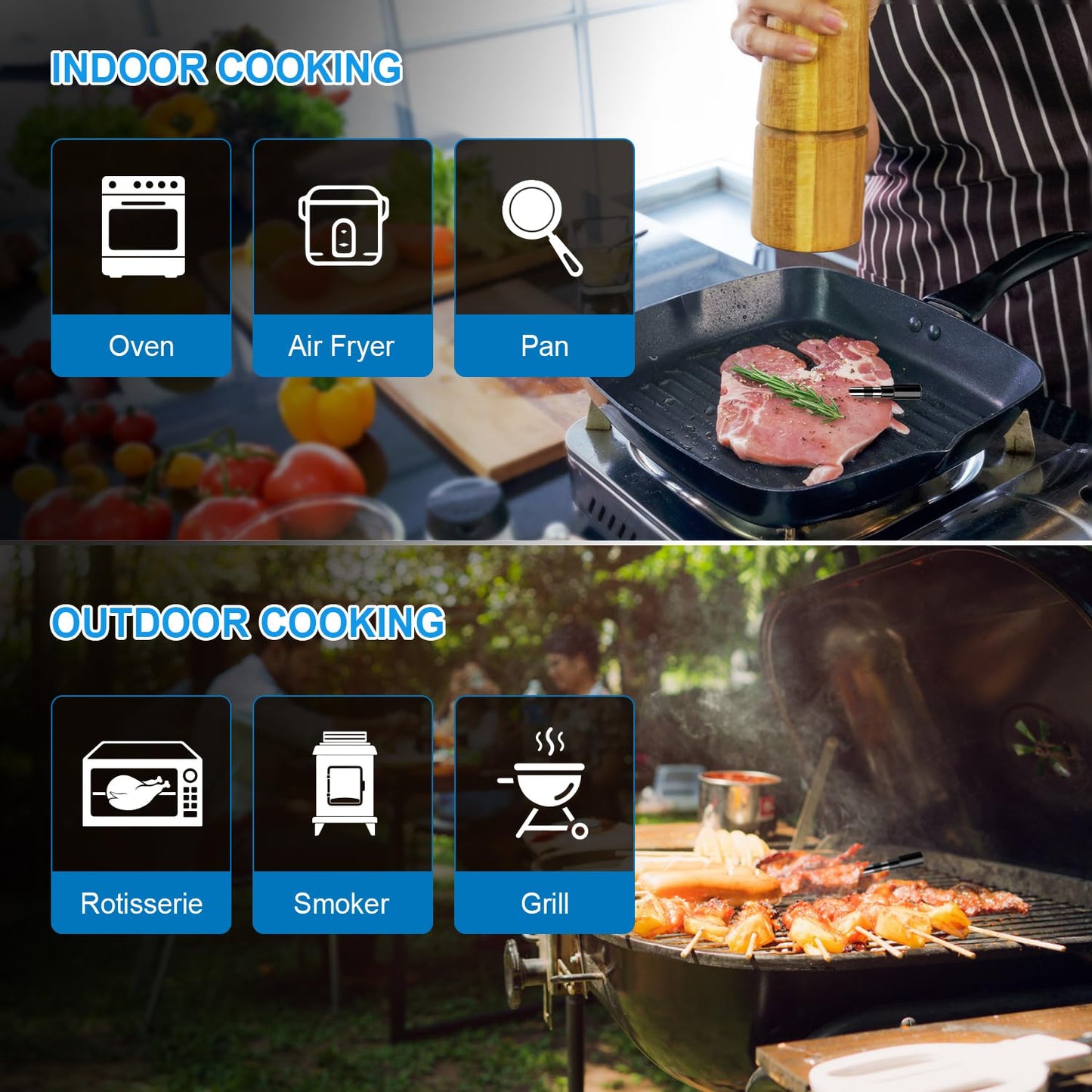 Wireless Meat Thermometer – Digital Cooking Thermometer with Wireless Probe – 500Ft Remote Range Food Thermometer – with iOS & Android Read App -Preprogrammed Temperatures for BBQ, Oven, Grill