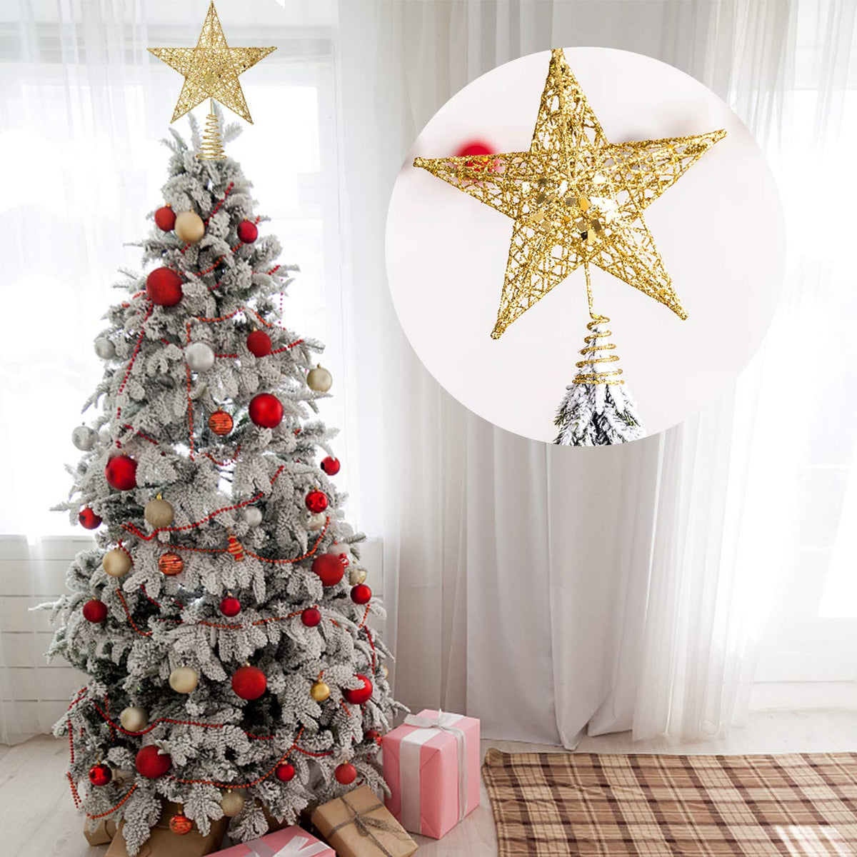 Acronde 10” Christmas Tree Topper Star Christmas Tree Decoration Indoor Party Home Decoration (Gold)