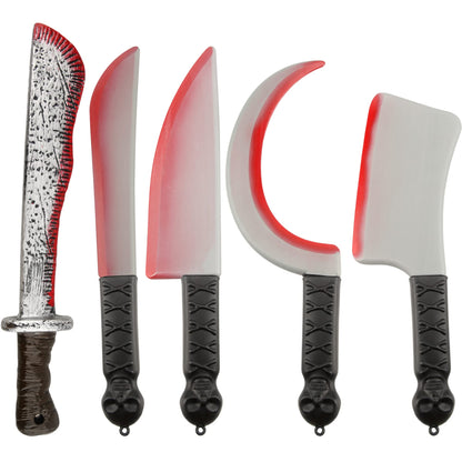 Cagemoga 5 Pack Halloween Fake Machetes Plastic Machette Knife Prop Realistic Knife Prop for Halloween Party Costume Accessory