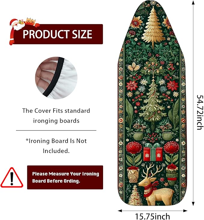 Nuxovilar Ironing Board Cover Winter Deer and Tree Pattern Polyester 15x54