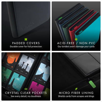 Vault X 12 Pocket Trading Card Zip Binder, 480 cards, Premium Exo-Tec Album Material, 20 Side-Loading Pages, Folder for Collectible Card Games, Sports, TCG (Black)